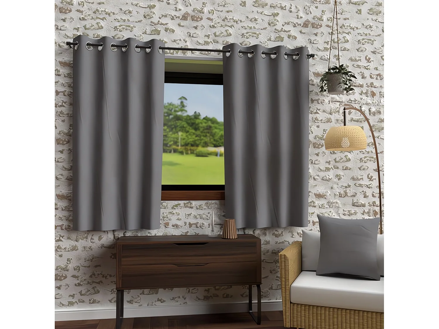 Rideau à oeillets en microfibre lavée 135x180 cm BOHEME gris, par Soleil d'Ocre