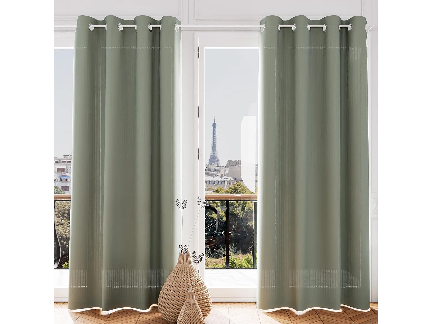 Voile oeillets jacquard 135X250 cm VELVET vert, par Soleil d'ocre