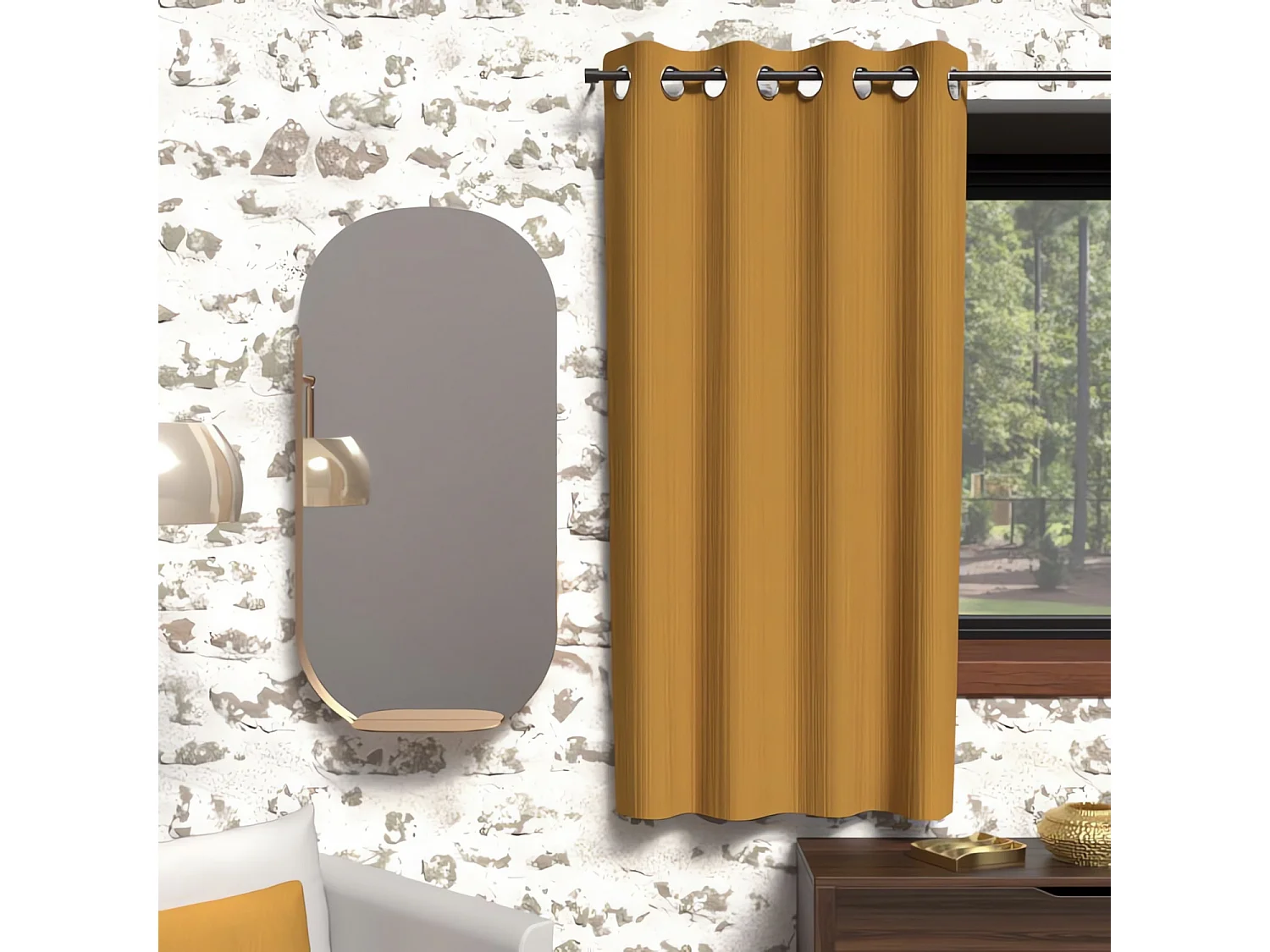 Rideau occultant à oeillets 135x180 cm BOHEME moutarde, par Soleil d'Ocre