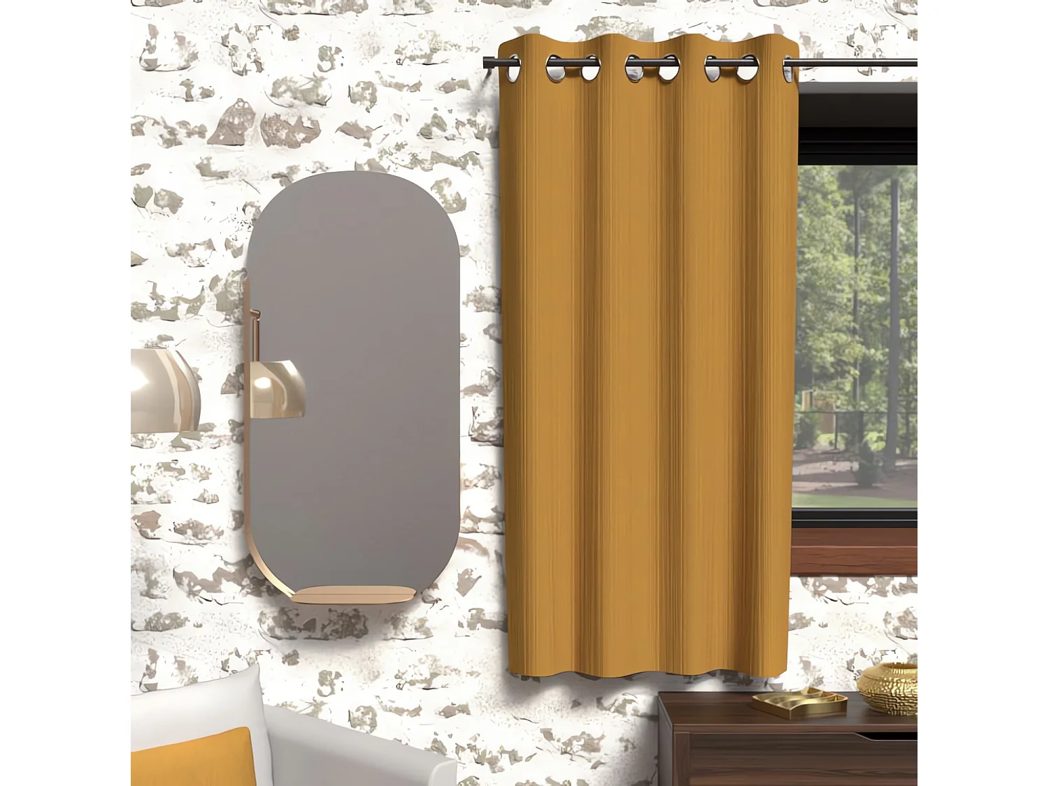 Cortina opaca con ojales 135x180 cm BOHEME mostaza, por Soleil d'Ocre