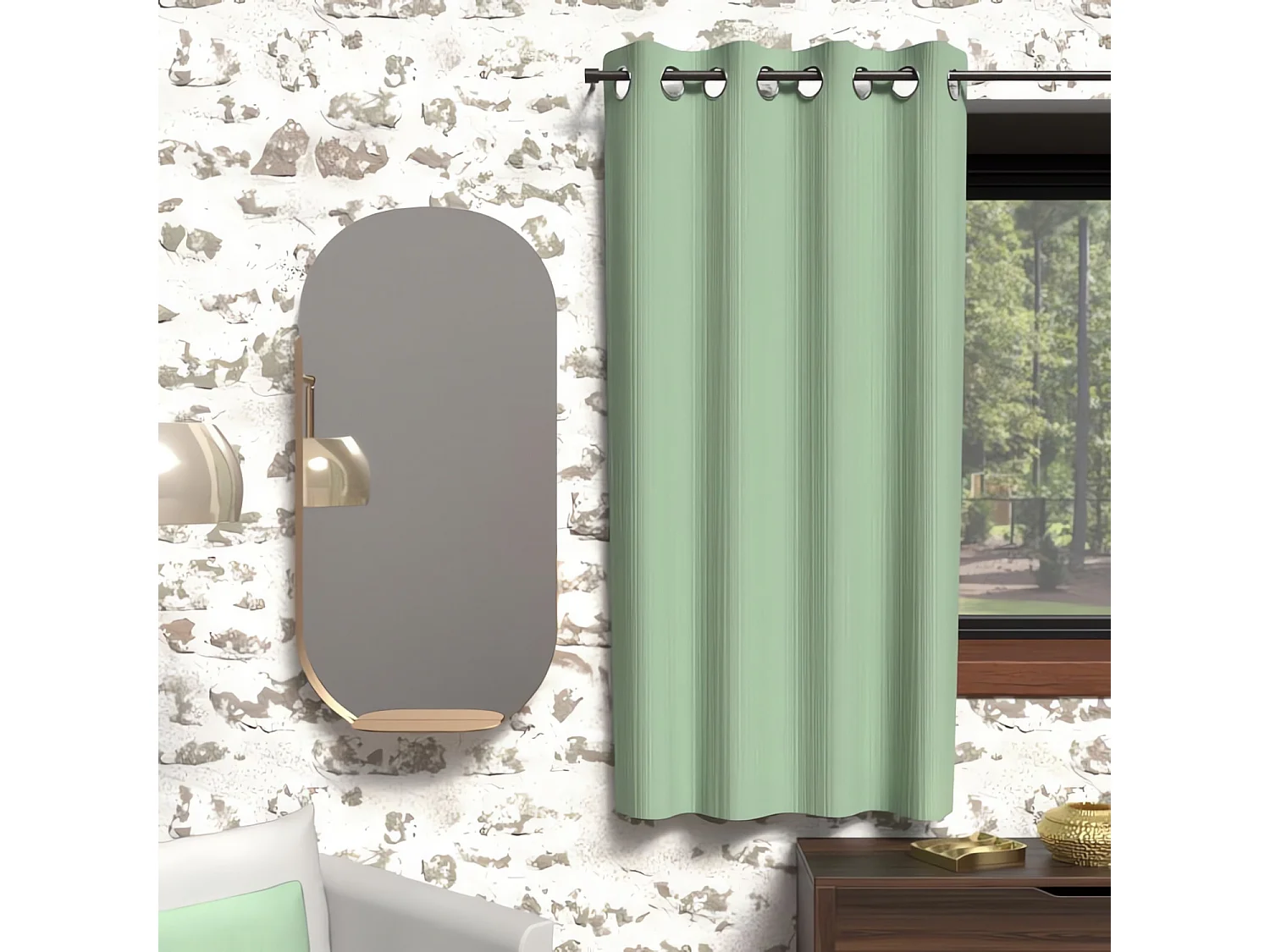 Cortina opaca con ojales 135x180 cm BOHEME verde agua, por Soleil d'Ocre