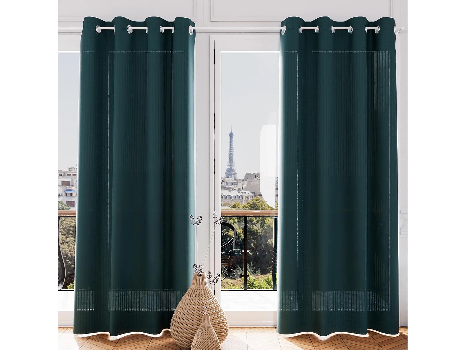 Voile à oeillets jacquard 135x250 cm VELVET bleu canard, par Soleil d'ocre