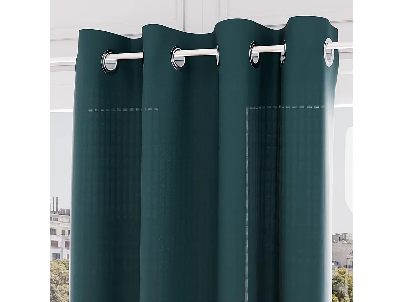 Voile à oeillets jacquard 135x250 cm VELVET bleu canard, par Soleil d'ocre