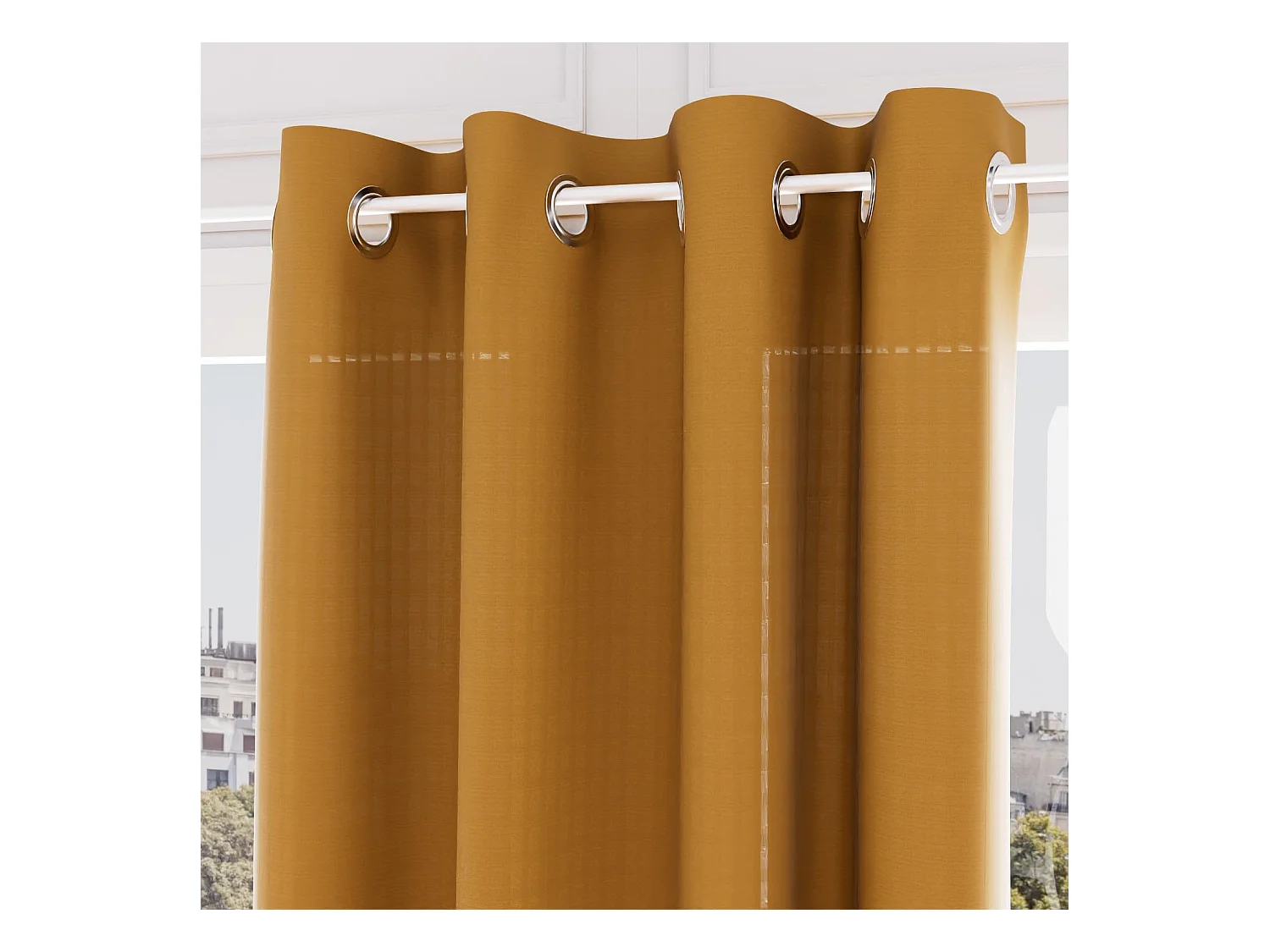 Voile oeillets jacquard 135X250 cm VELVET ocre, par Soleil d'ocre