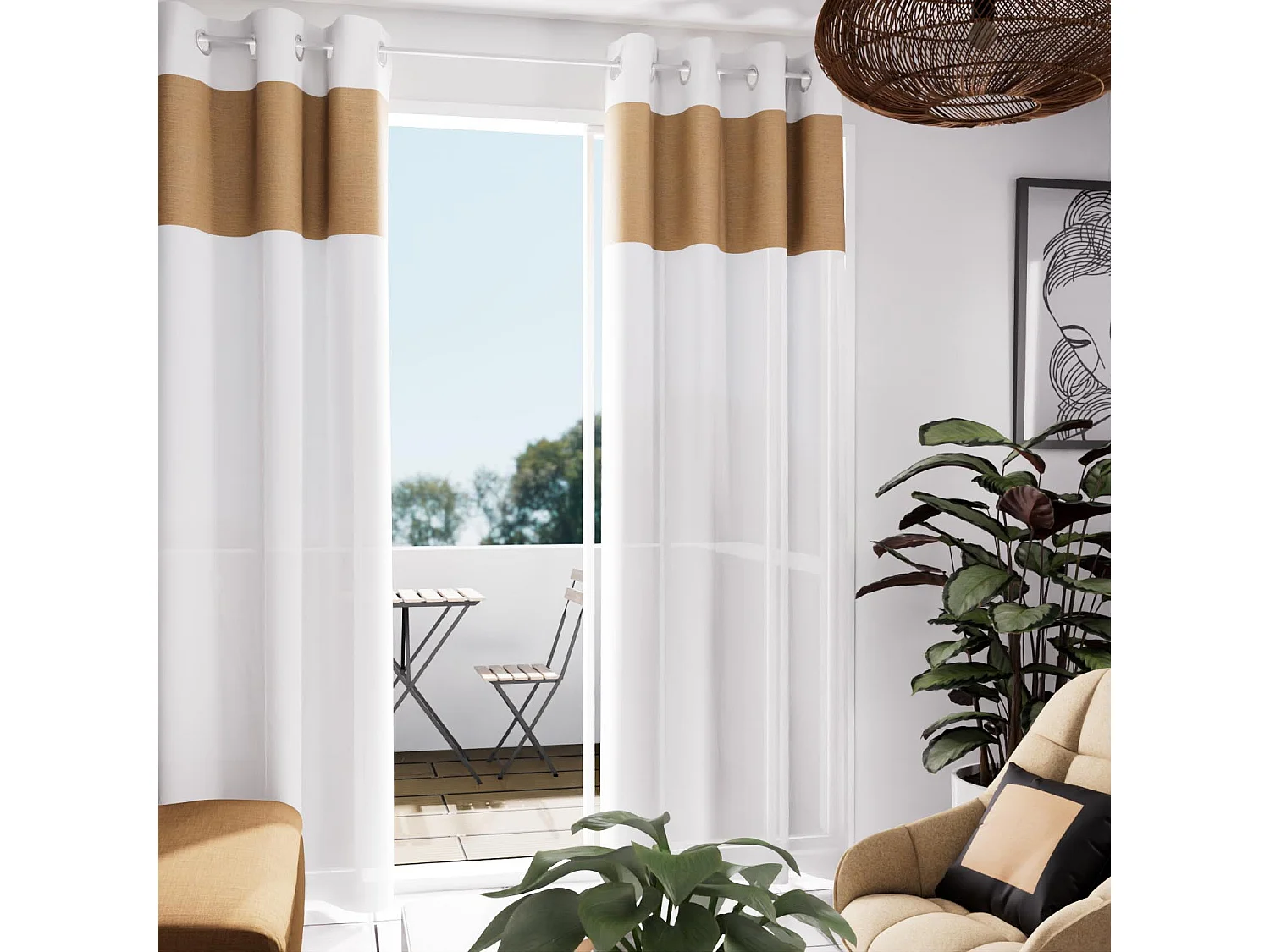 Visillo con ojales en algodón lavado 135x250 cm YUTE