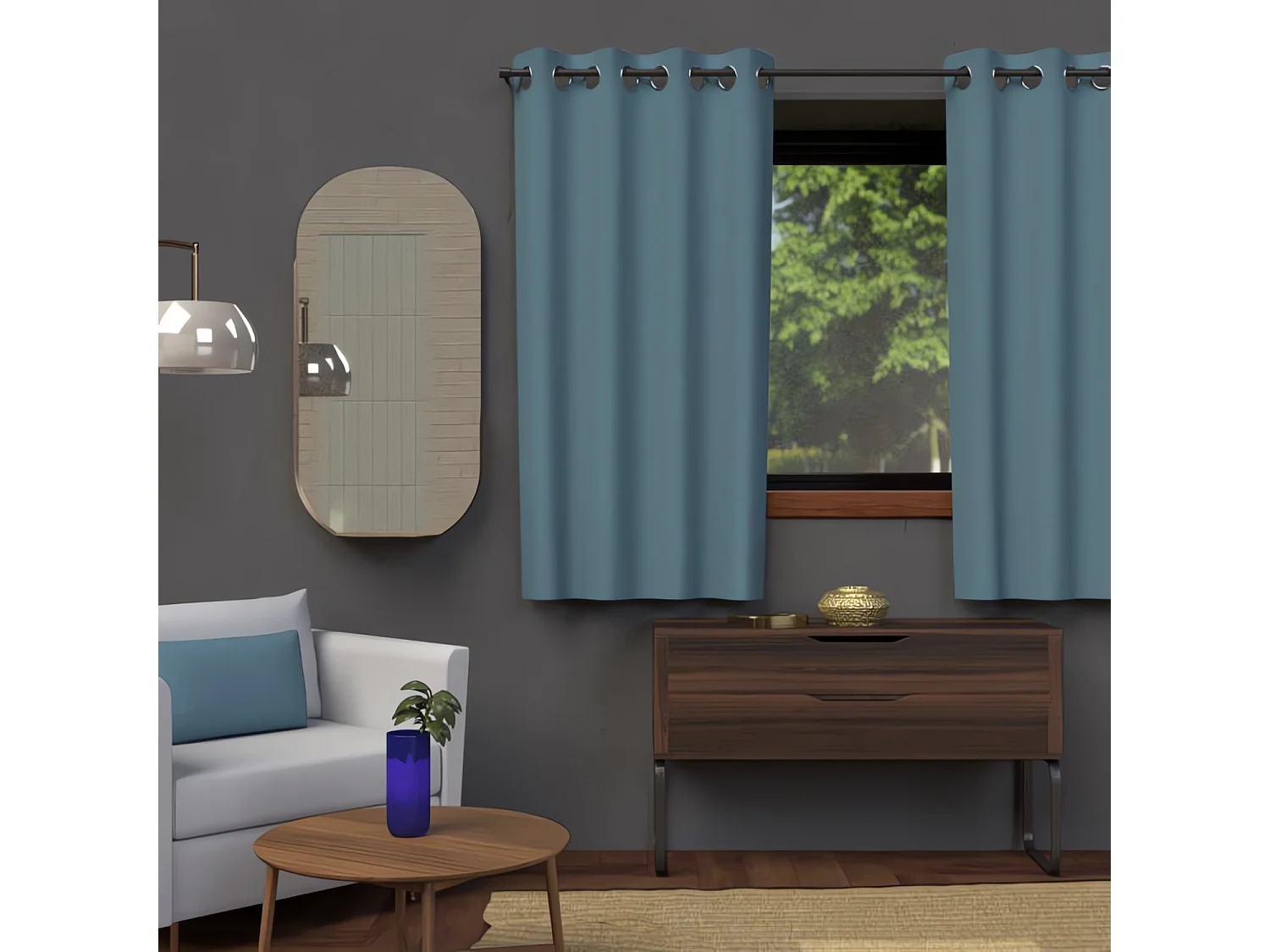 Cortina con ojales 135x180 cm CELADÓN azul BLACKOUT