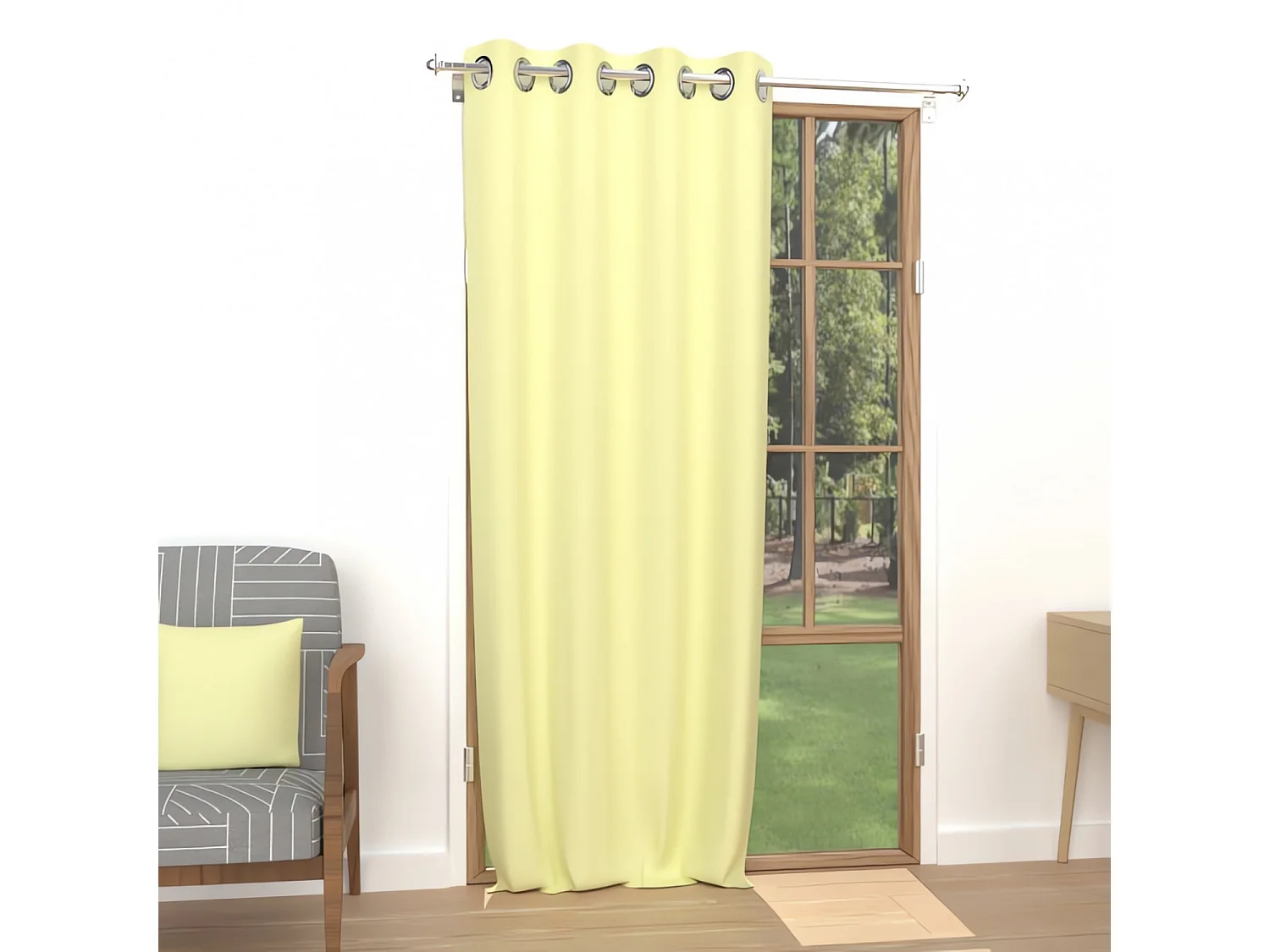 Rideau uni à oeillets infroissable 135X250 cm ALIX vert citron, par Soleil d'ocre