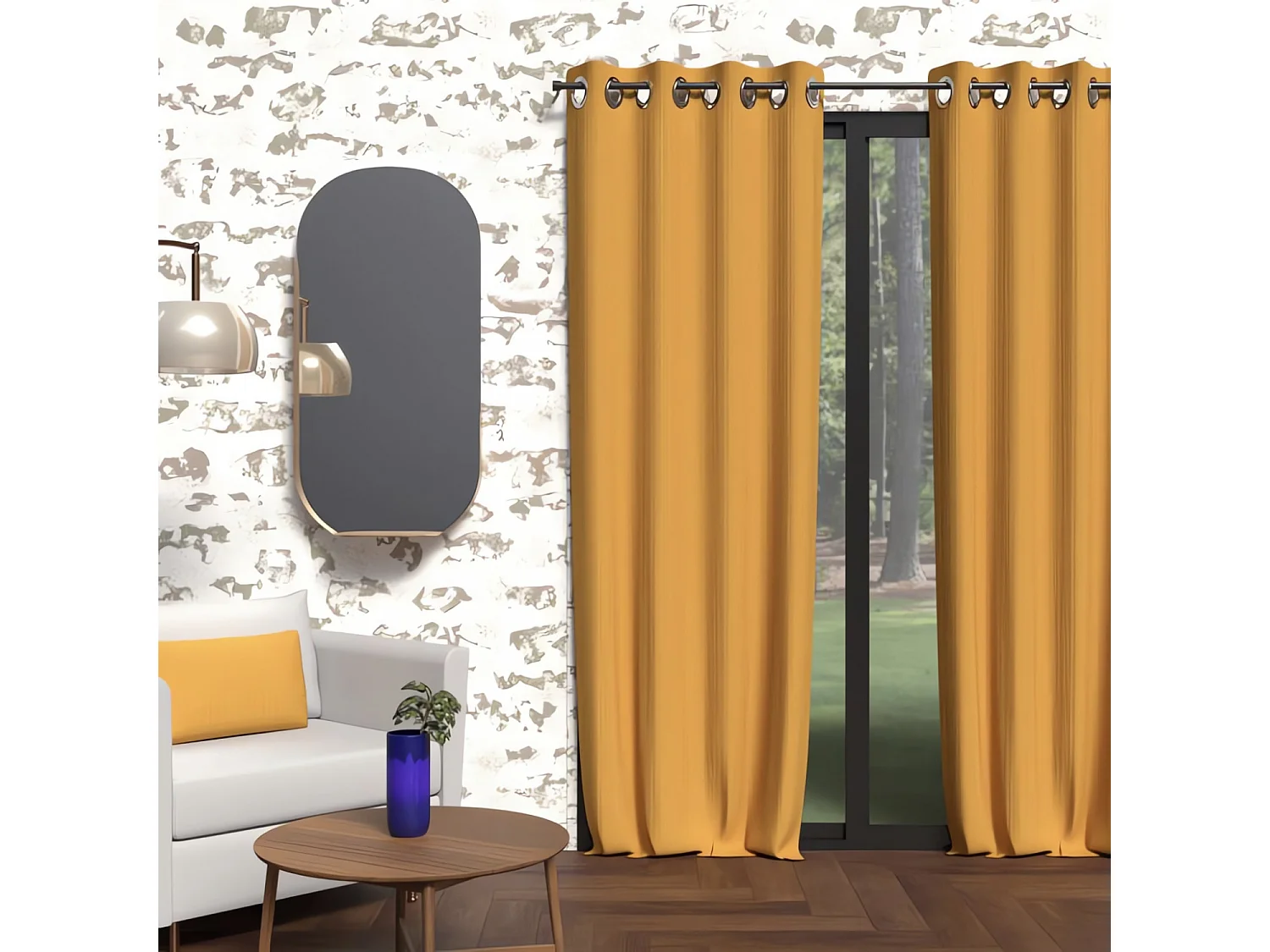 Cortina opaca con claveles 135x250 cm mostaza BOHEME