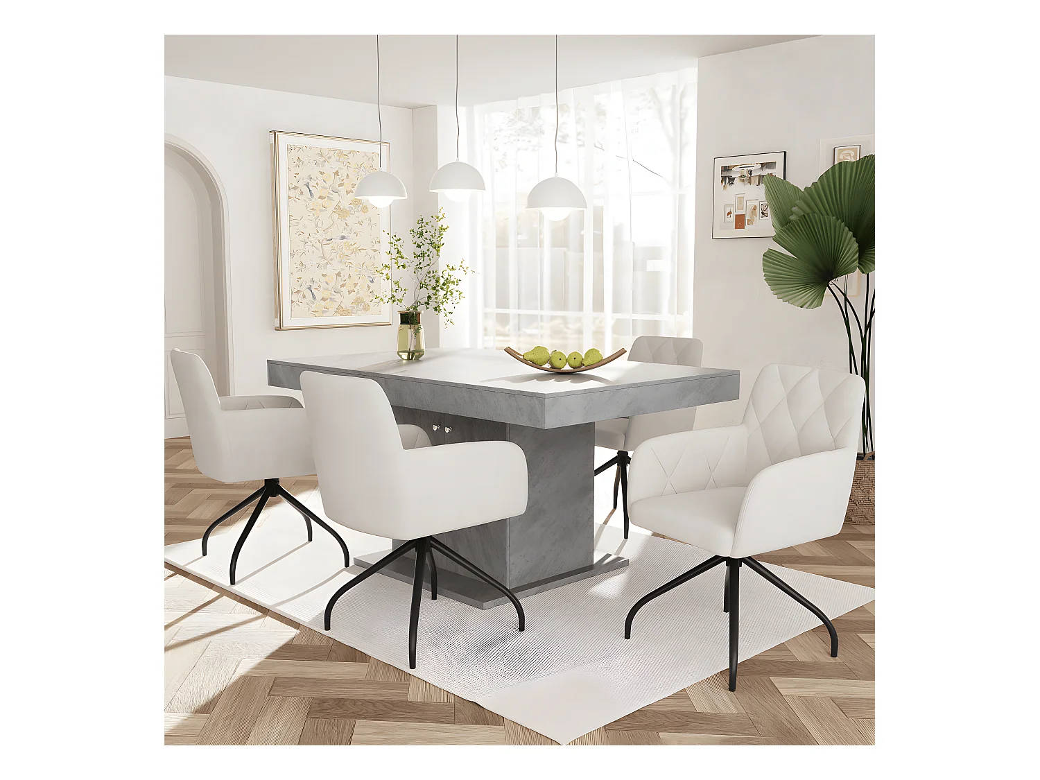 Lot de 2 chaises de salle à manger pivotantes à 360° avec motif diamant, chaise de salon moderne, beige