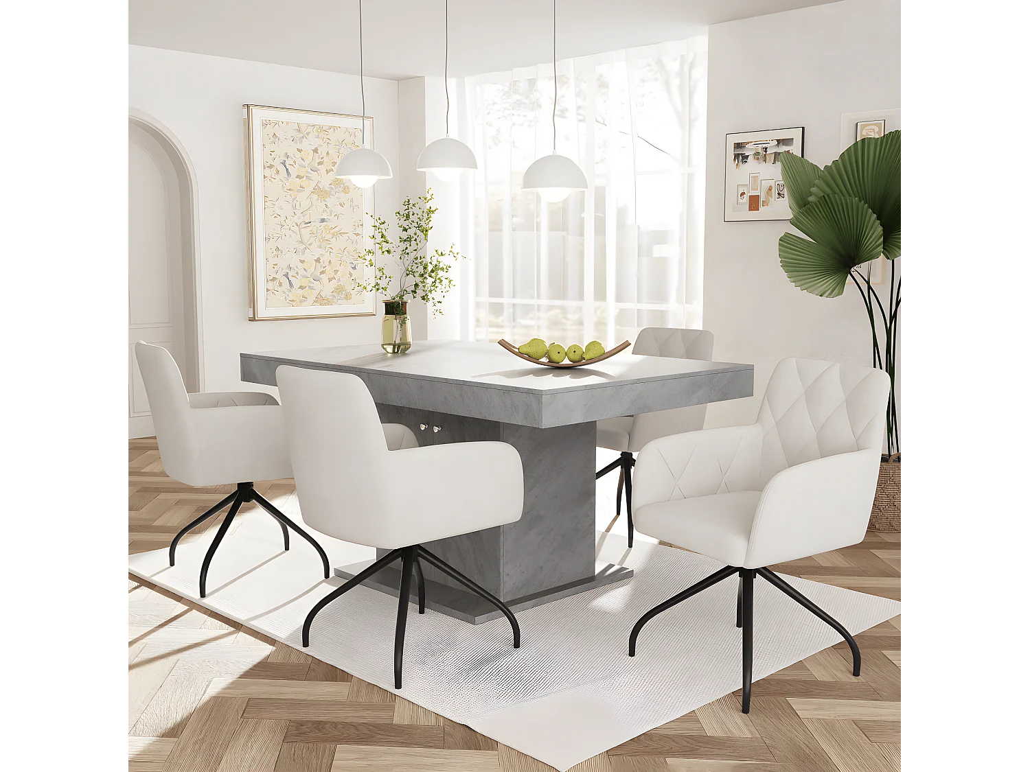 Lote de 2 sillas de comedor giratorias 360° con motivo de rombos, silla de salón moderna, beige