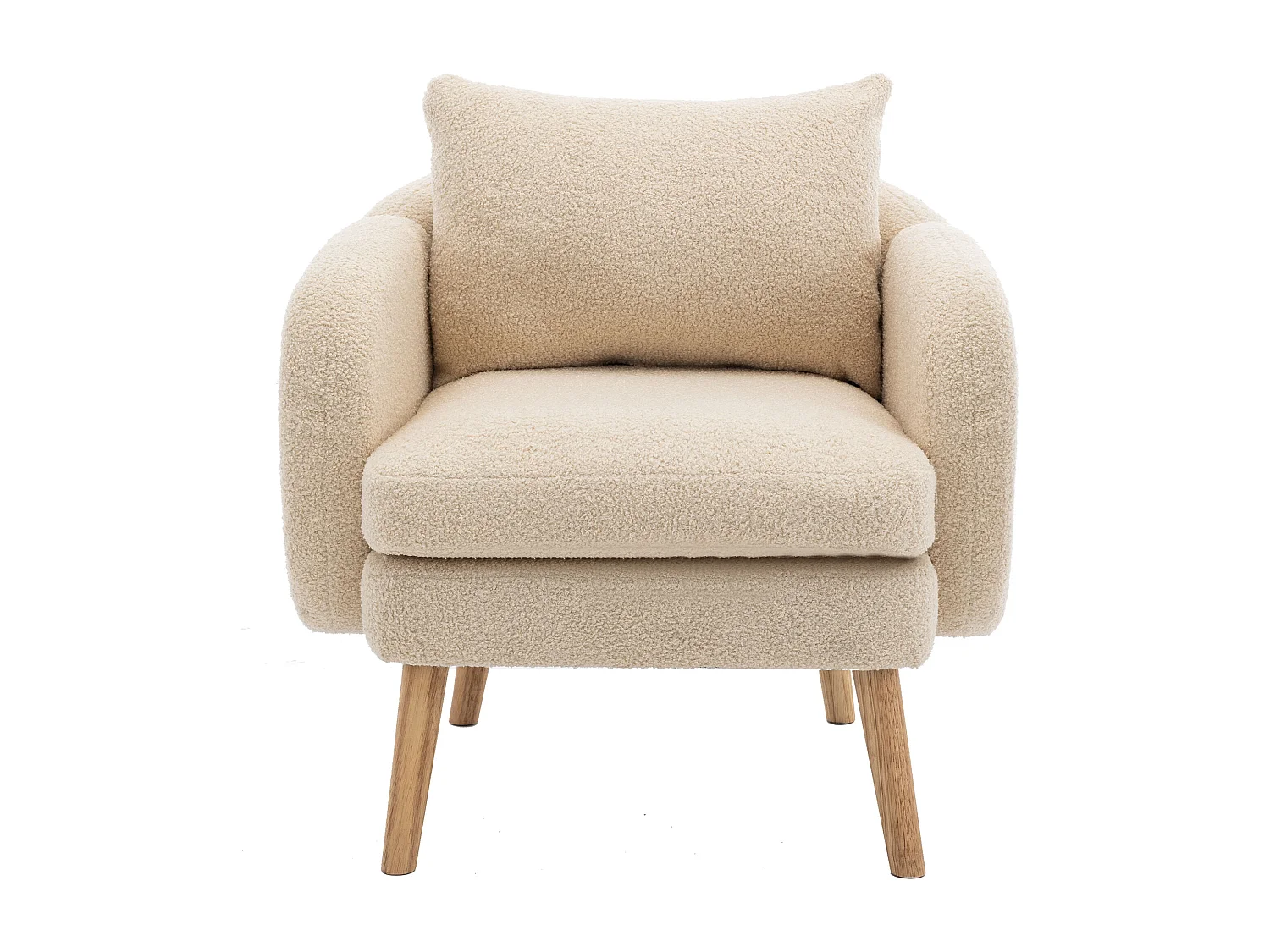 Fauteuil moderne simple en velours Teddy (avec coussin),Fauteuil à coussin extra-épais,Fauteuil canapé simple,Pieds en bois massif