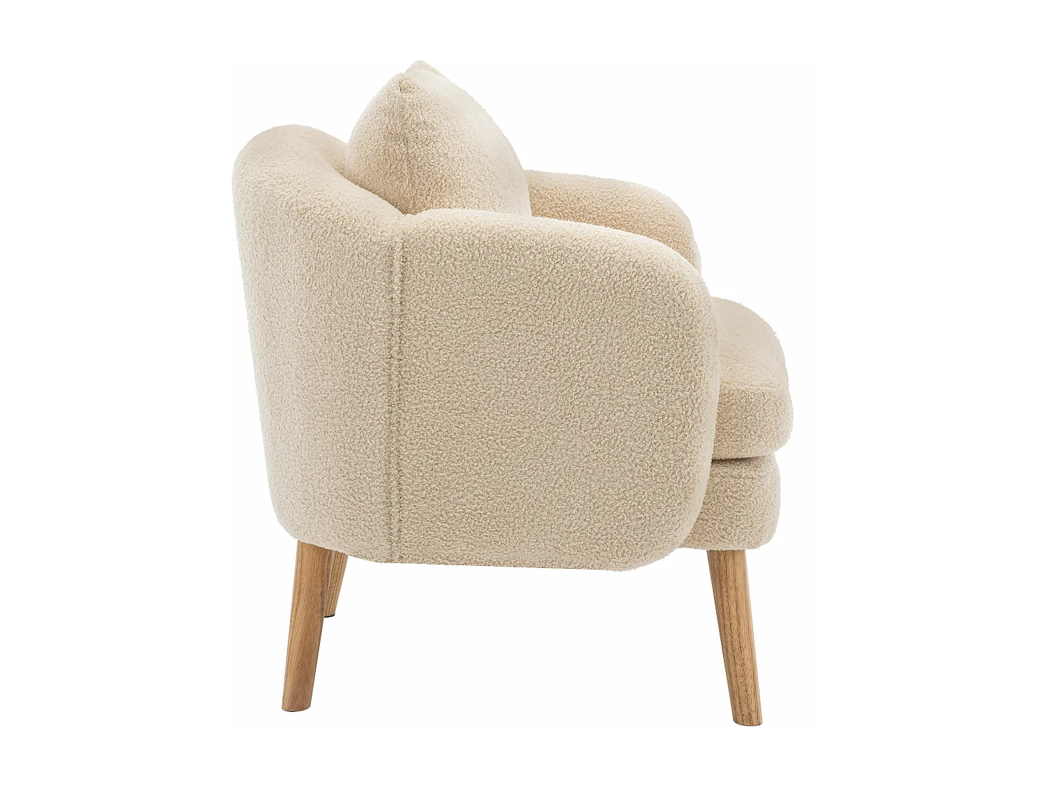 Fauteuil moderne simple en velours Teddy (avec coussin),Fauteuil à coussin extra-épais,Fauteuil canapé simple,Pieds en bois massif