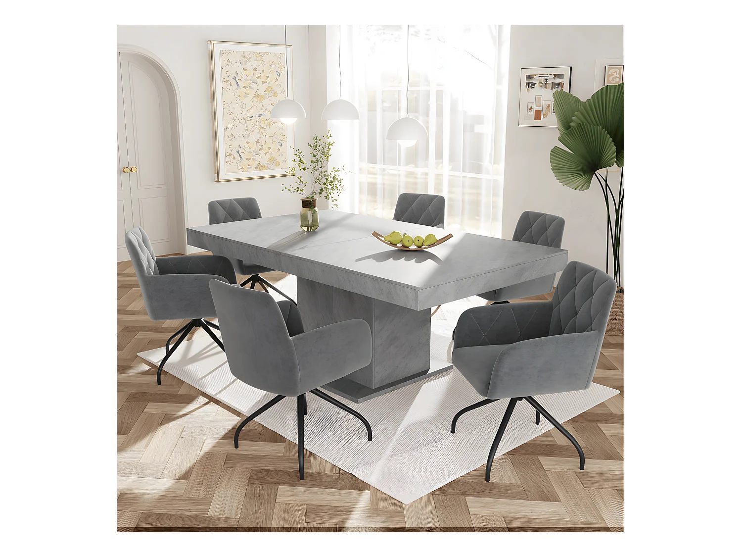 Lot de 4 chaises de salle à manger pivotantes à 360° avec motif diamant, fauteuils rembourrés, chaise de salon moderne, velours, gris anthracite