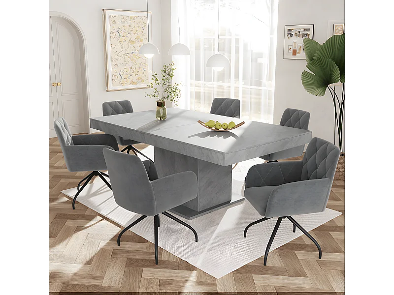 4er-Set Esszimmerstühle mit 360°-Drehung und Diamantmuster, Polstersessel, moderner Lounge Chair, Samt, anthrazitgrau