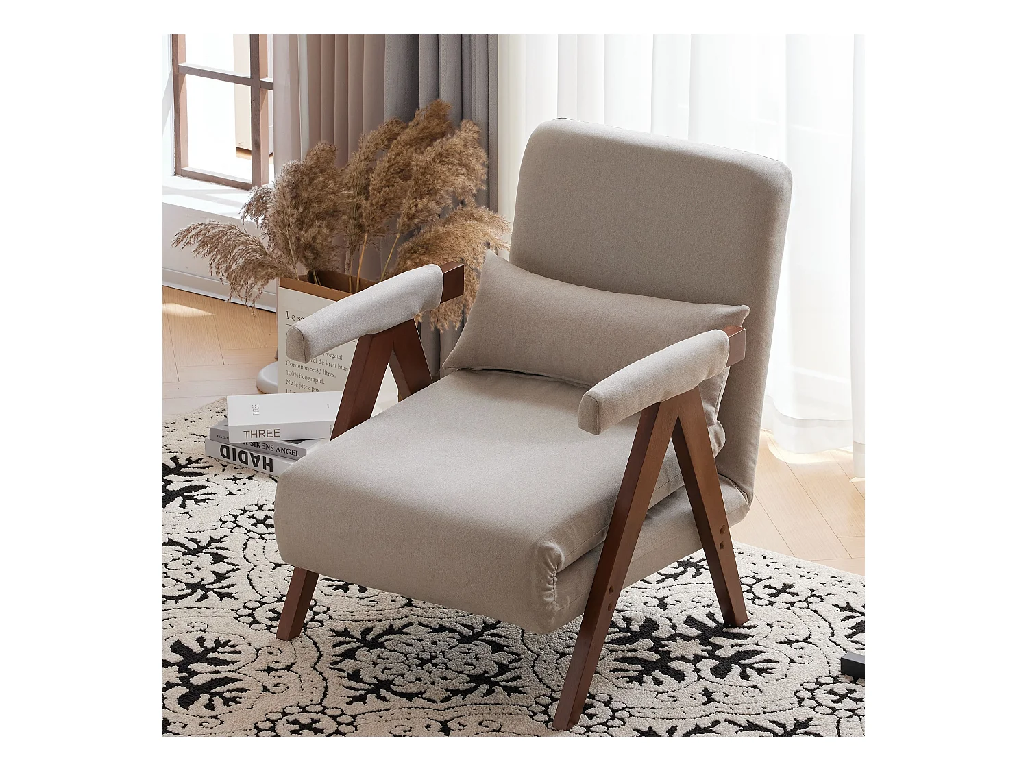 Sofá cama convertible con 6 ajustes, sillón plegable con cojines, asiento tapizado, chaise longue