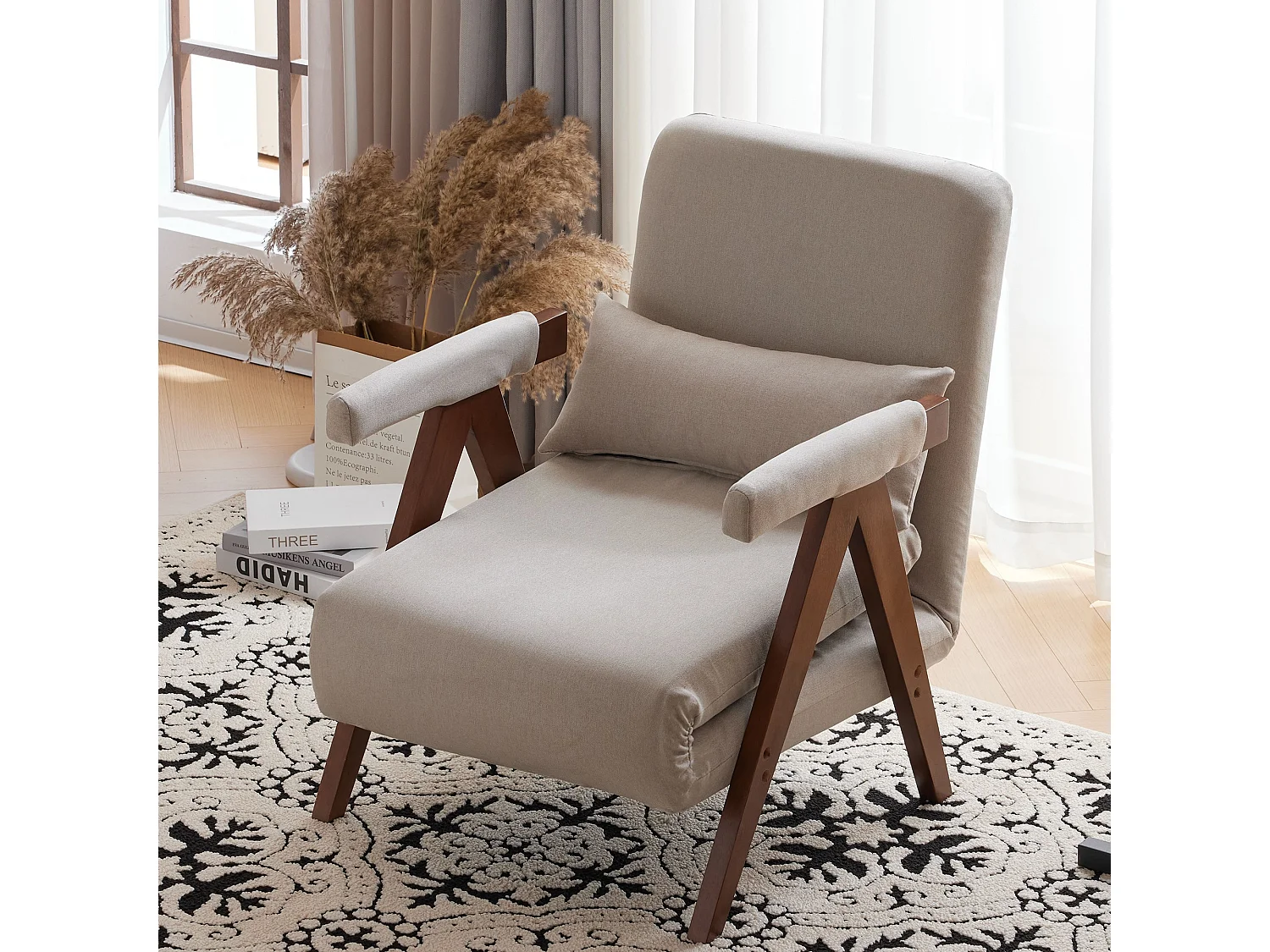 Sofá cama convertible con 6 ajustes, sillón plegable con cojines, asiento tapizado, chaise longue