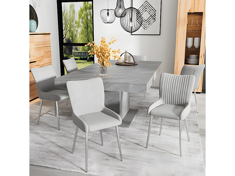 Esszimmerstuhl aus Samt, 2er-Set, Wohnzimmerstuhl mit vier silbernen Metallbeinen, grau