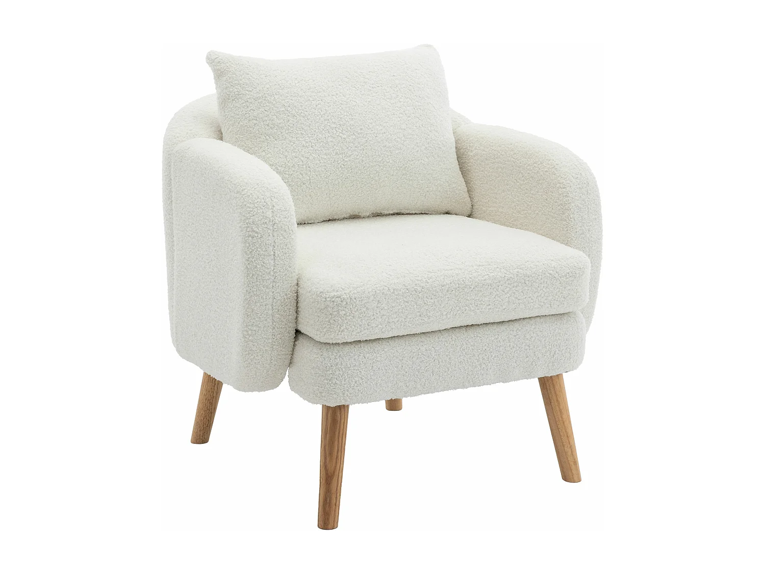 Einfacher moderner Sessel in Teddy-Velours (mit Kissen),Sessel mit extra dickem Kissen,Einfacher Sofasessel,Füße aus Massivholz.