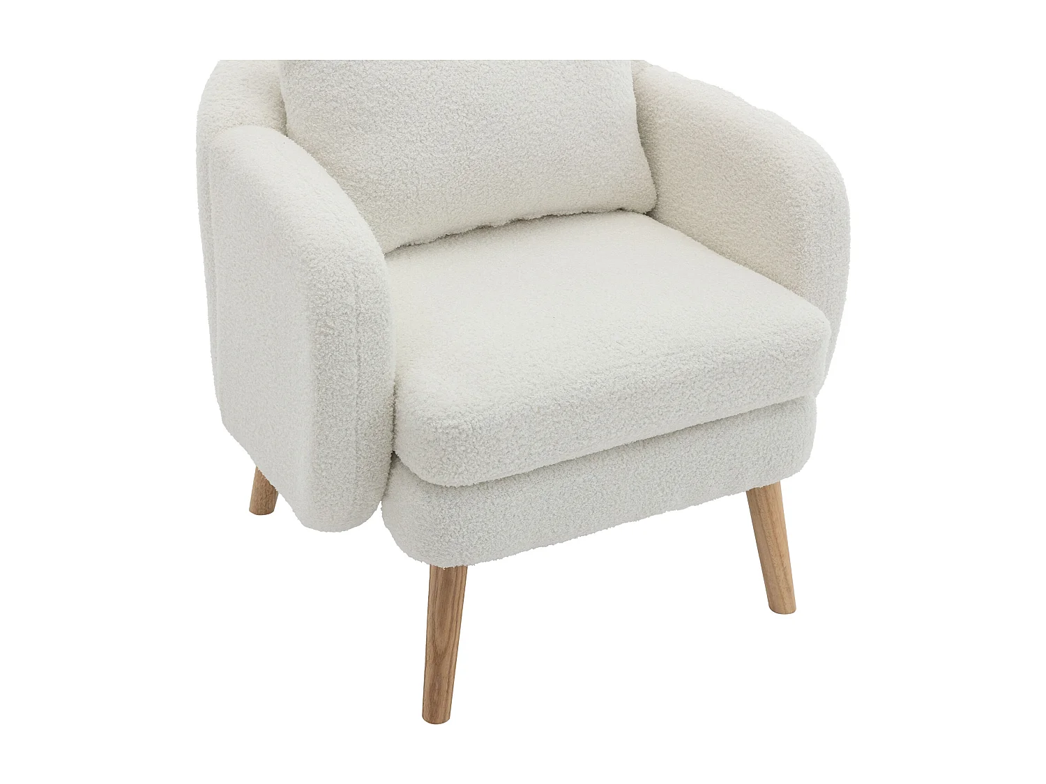 Einfacher moderner Sessel in Teddy-Velours (mit Kissen),Sessel mit extra dickem Kissen,Einfacher Sofasessel,Füße aus Massivholz.