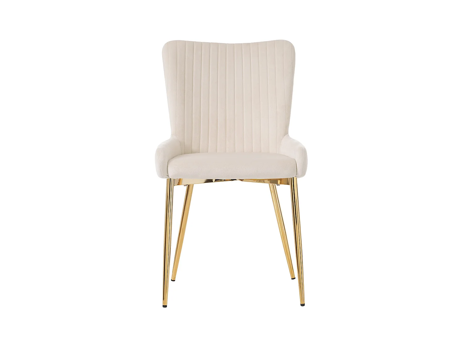 Silla de comedor de terciopelo, lote de 2, chaise longue con cuatro patas de metal dorado, beige