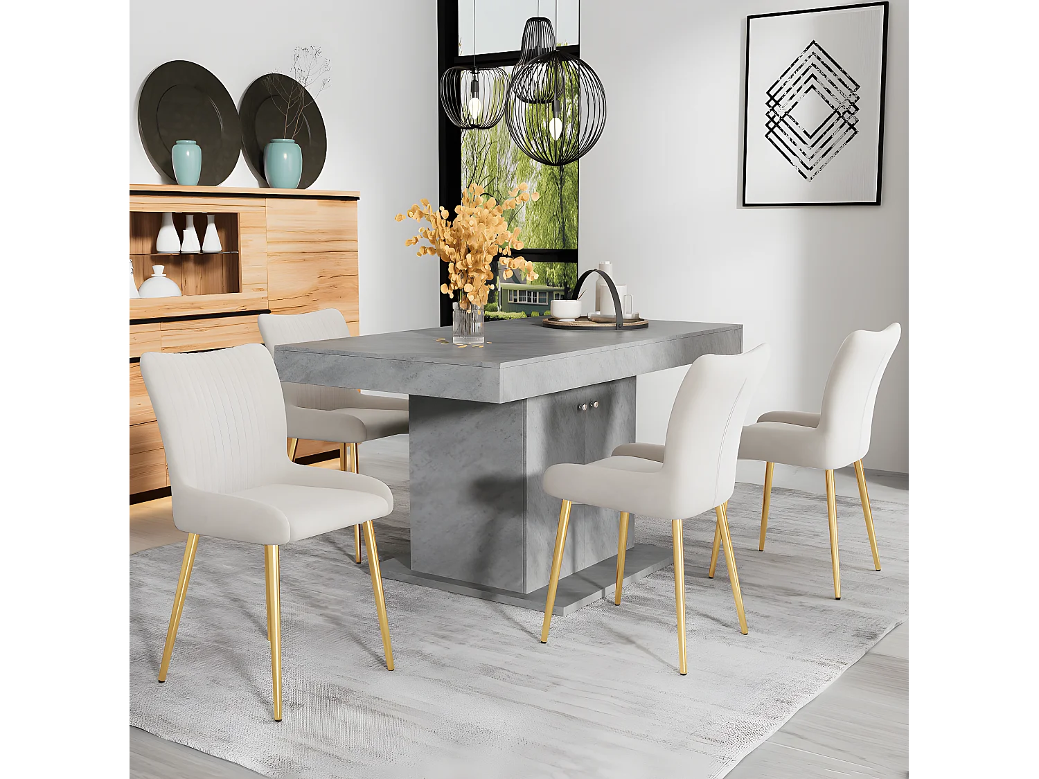 Chaise de salle à manger en velours, ensemble de 2, chaise longue avec quatre pieds en métal doré, beige