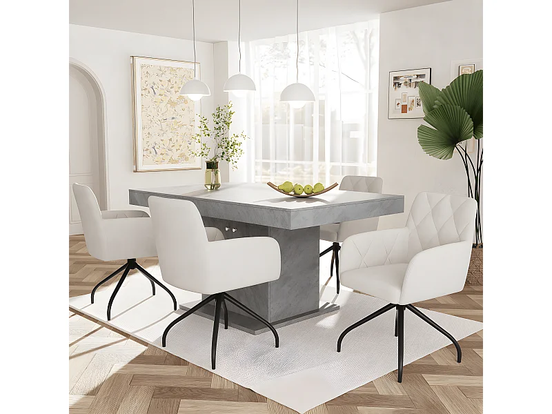 Set aus 6 Esszimmerstühlen mit 360°-Drehung und Diamantmuster, moderner Wohnzimmerstuhl, Samt, beige