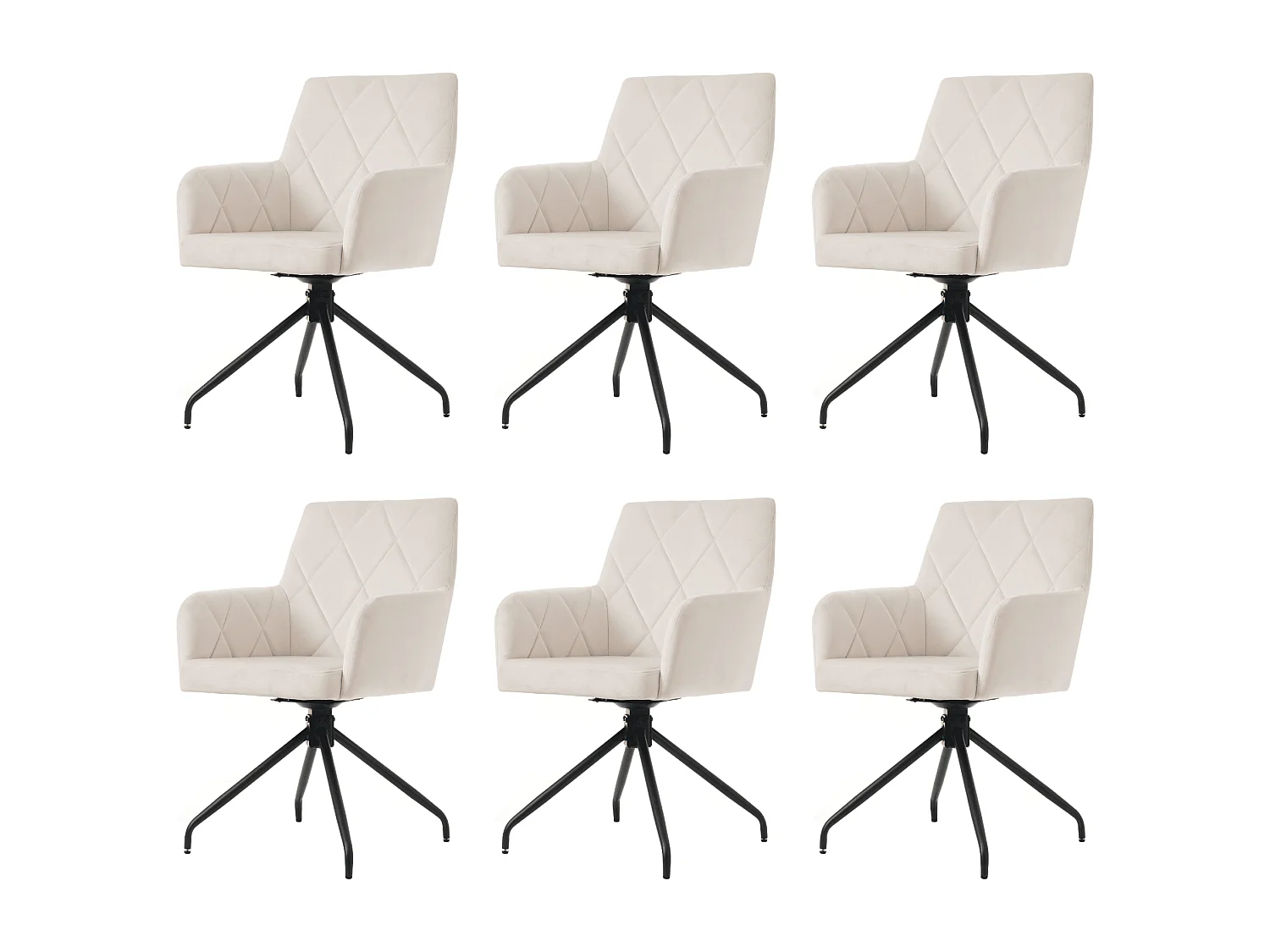 Lot de 6 chaises de salle à manger pivotantes à 360° avec motif diamant, chaise de salon moderne, velours, beige
