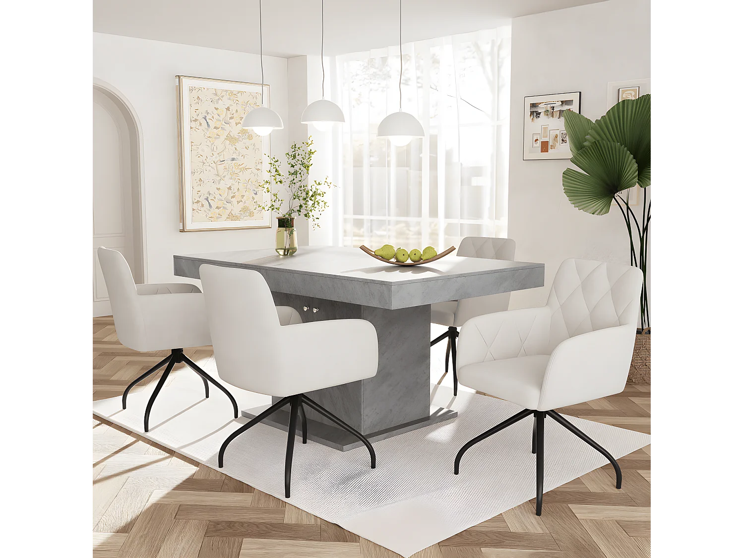 Lot de 6 chaises de salle à manger pivotantes à 360° avec motif diamant, chaise de salon moderne, velours, beige