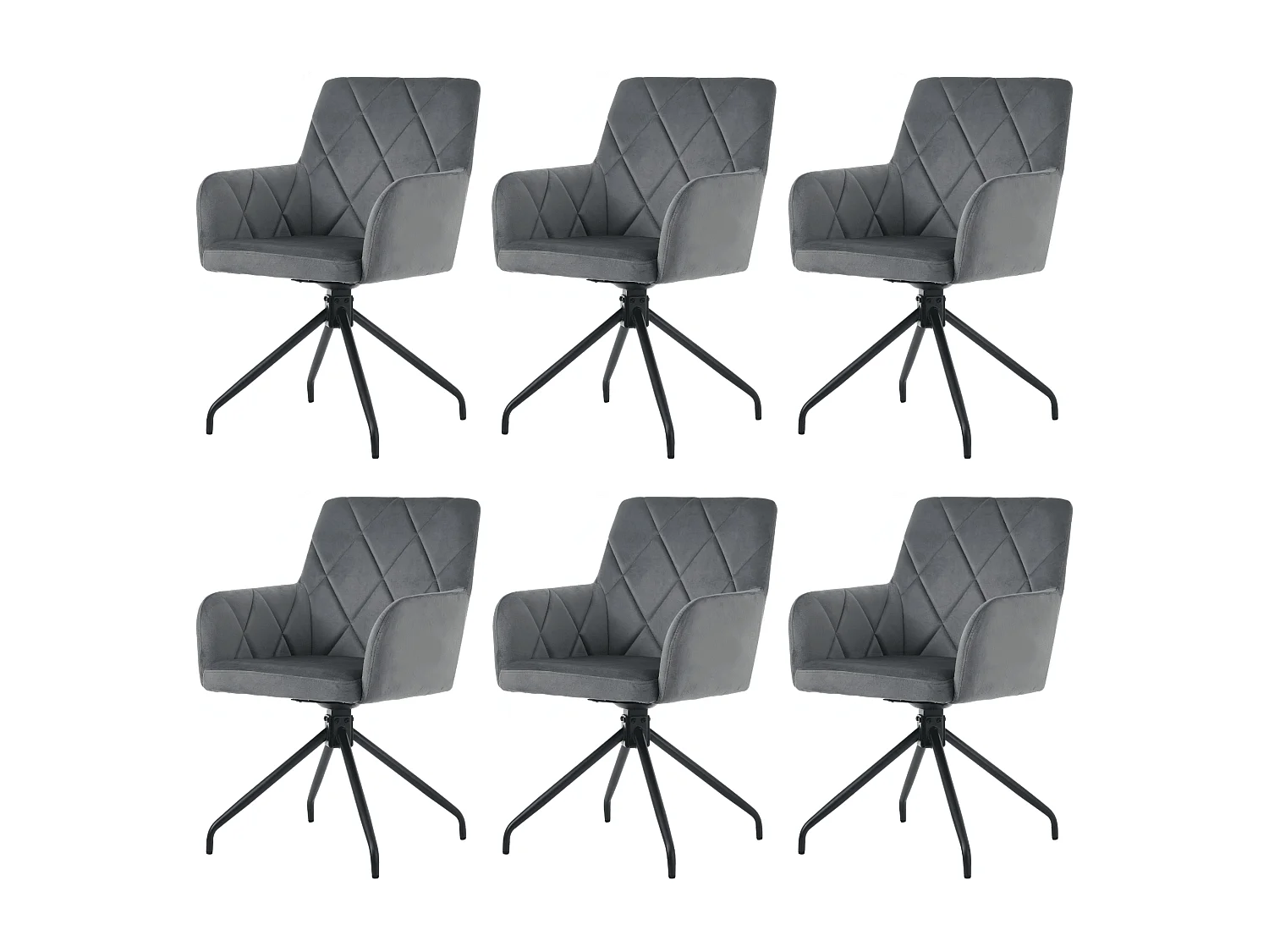 Set di 6 sedie da pranzo girevoli a 360° con motivo a rombi, poltrone imbottite, poltrona lounge moderna, velluto, grigio antracite