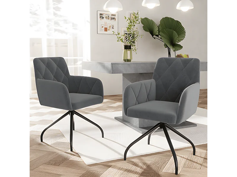6er-Set 360° drehbare Esszimmerstühle mit Diamantmuster, gepolsterte Sessel, moderner Wohnzimmerstuhl, Samt, anthrazitgrau