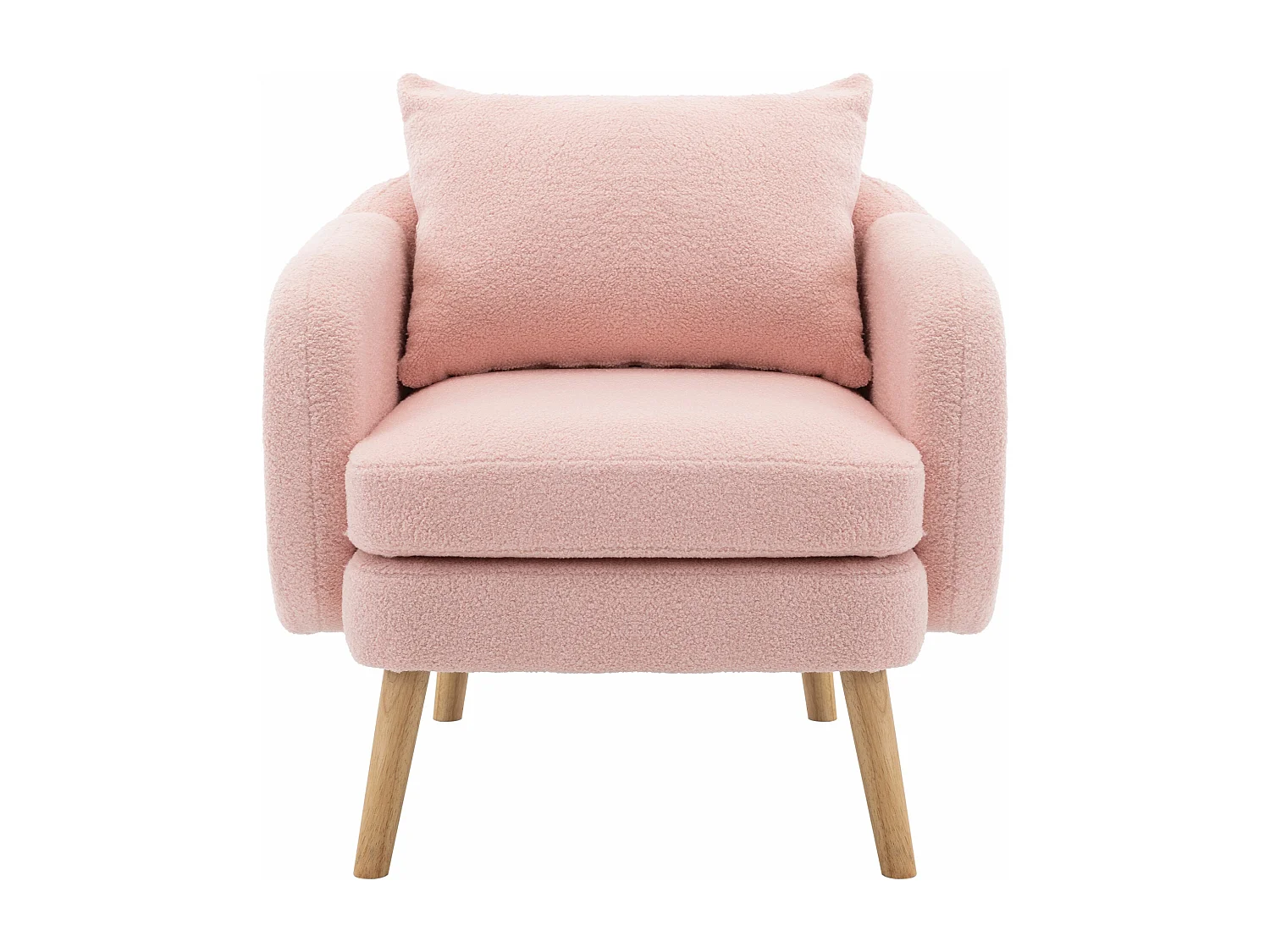 Einfacher moderner Sessel aus Teddy-Velours (mit Kissen),Sessel mit extra dickem Kissen,Einfacher Sofasessel,Füße aus Massivholz,Rosa