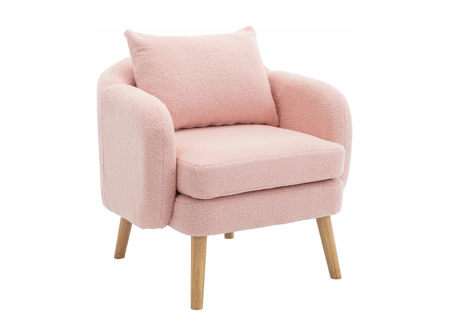 Einfacher moderner Sessel aus Teddy-Velours (mit Kissen),Sessel mit extra dickem Kissen,Einfacher Sofasessel,Füße aus Massivholz,Rosa