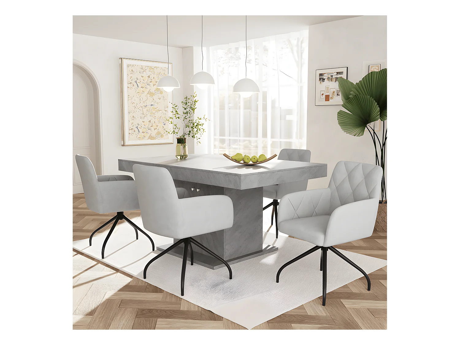 Chaise de salle à manger pivotante à 360°, motif en losange, chaise de loisirs moderne, chaise de salon, chaise d'étude, gris