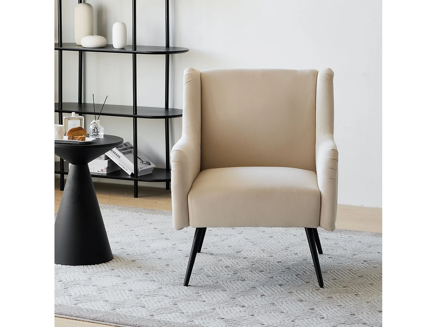 Fauteuil de salon de style moderne avec dossier haut, fauteuil en velours, lire fauteuil de canapé simple avec accoudoirs en métal