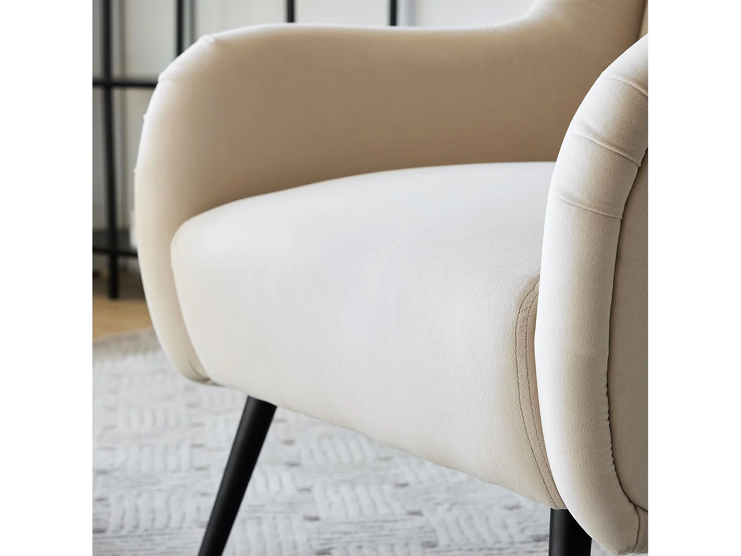 Fauteuil de salon de style moderne avec dossier haut, fauteuil en velours, lire fauteuil de canapé simple avec accoudoirs en métal