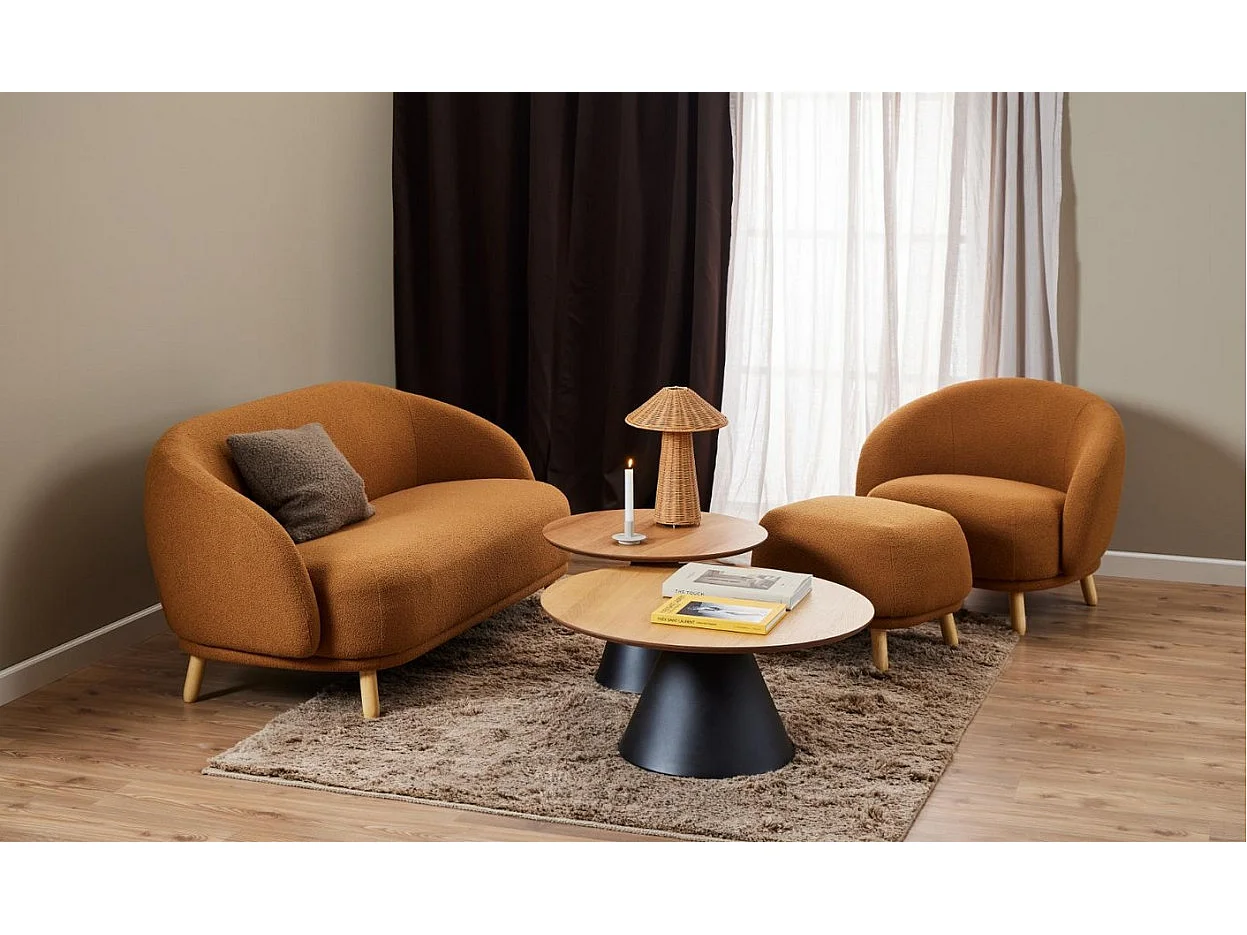 DANISH - Table de salon ronde en chêne et acier noir