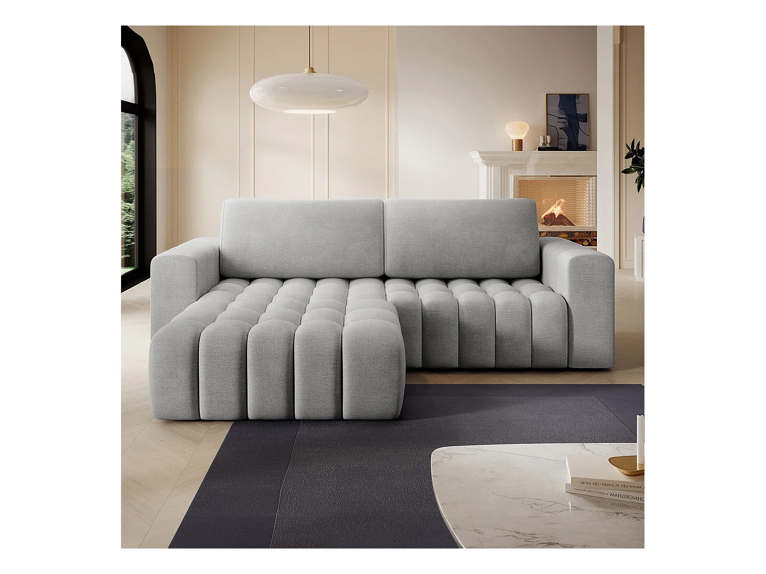 Canapé d'angle gauche convertible Clovis Velours Gris