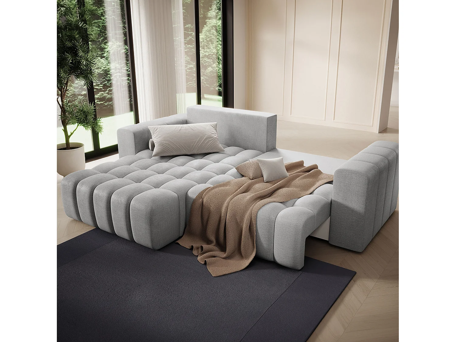 Canapé d'angle gauche convertible Clovis Velours Gris