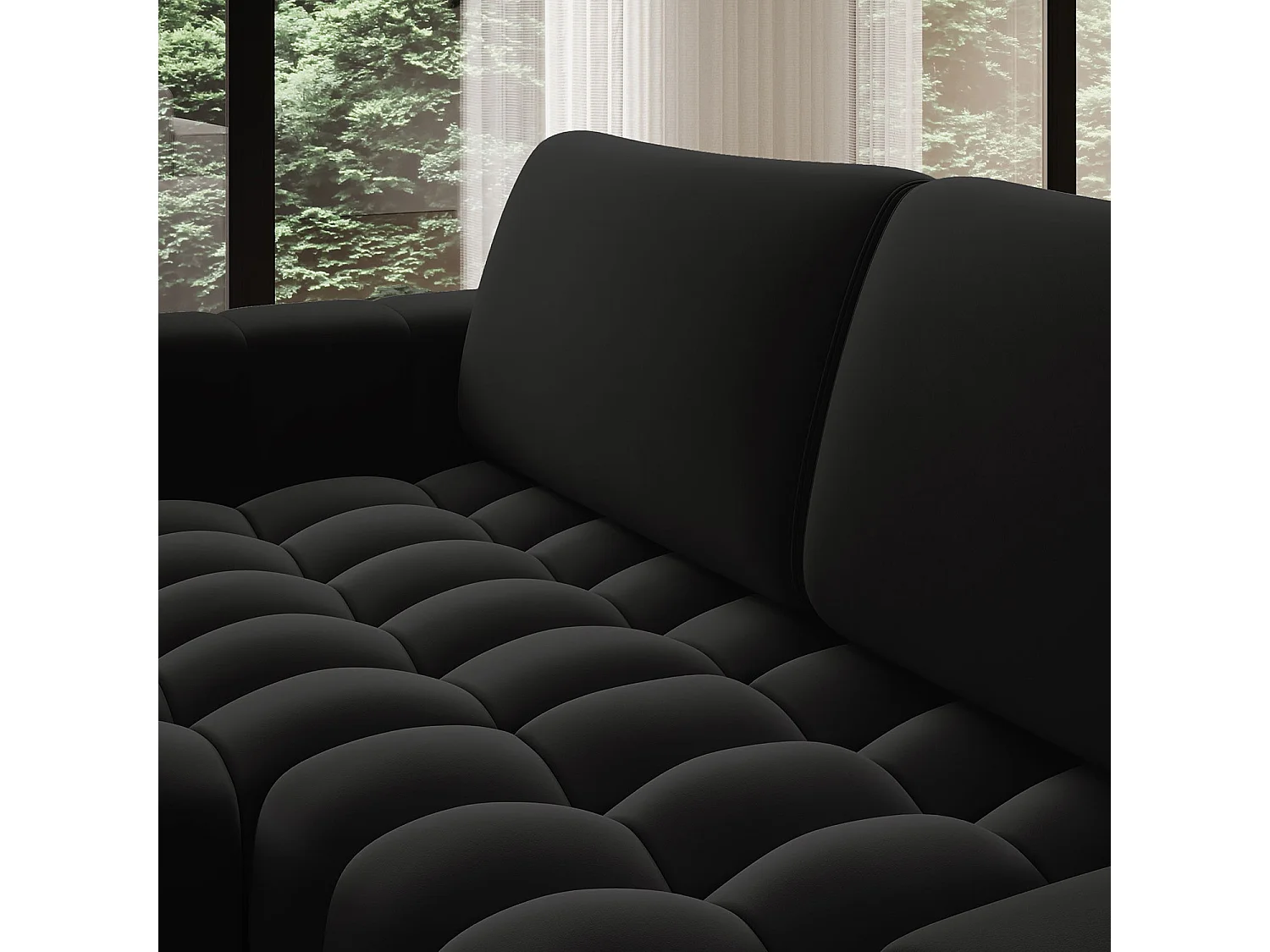 Canapé d'angle droit convertible Clovis Velours Noir