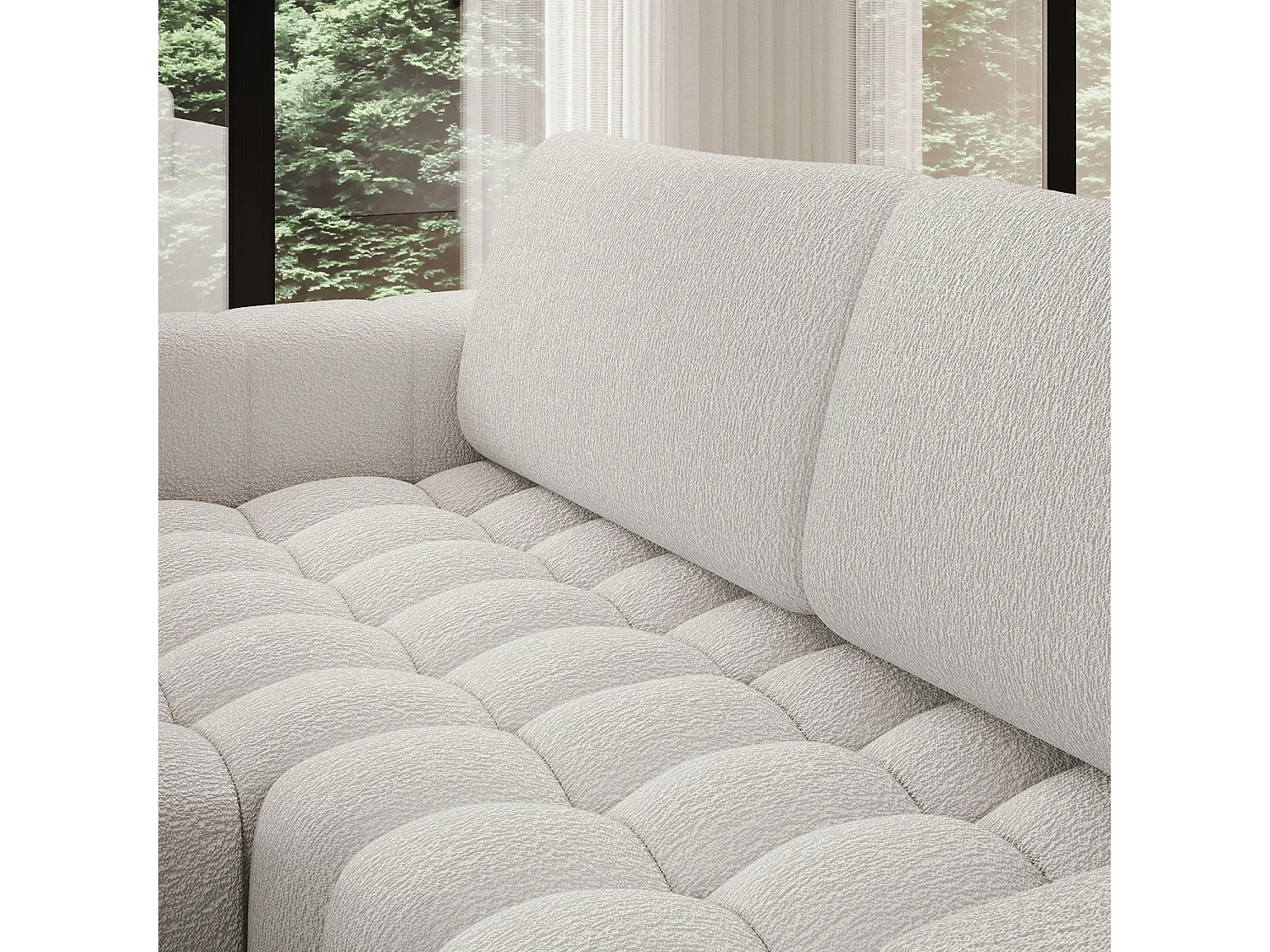 Canapé d'angle droit convertible Clovis Bouclette Blanc