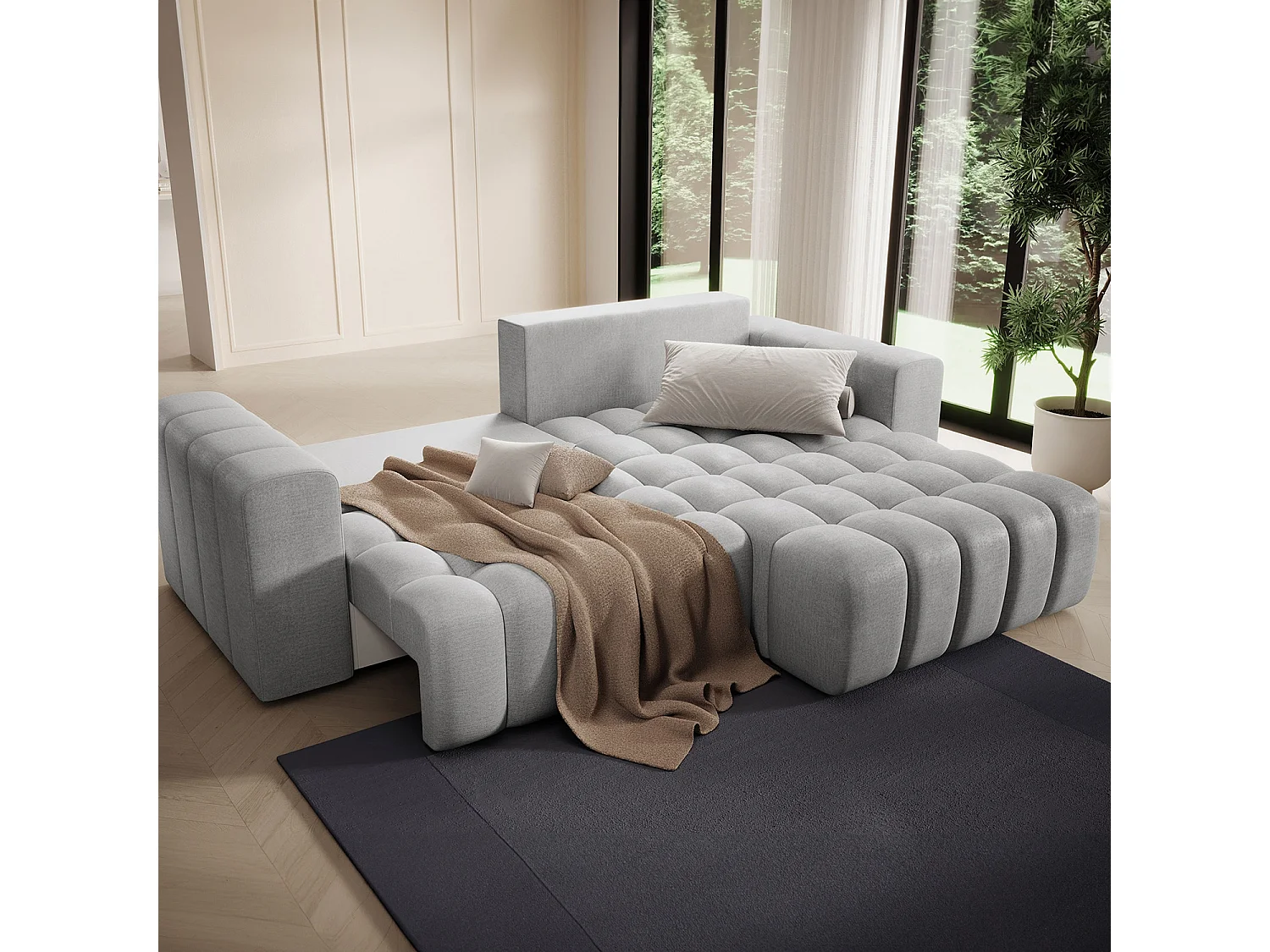 Canapé d'angle droit convertible Clovis Velours Gris