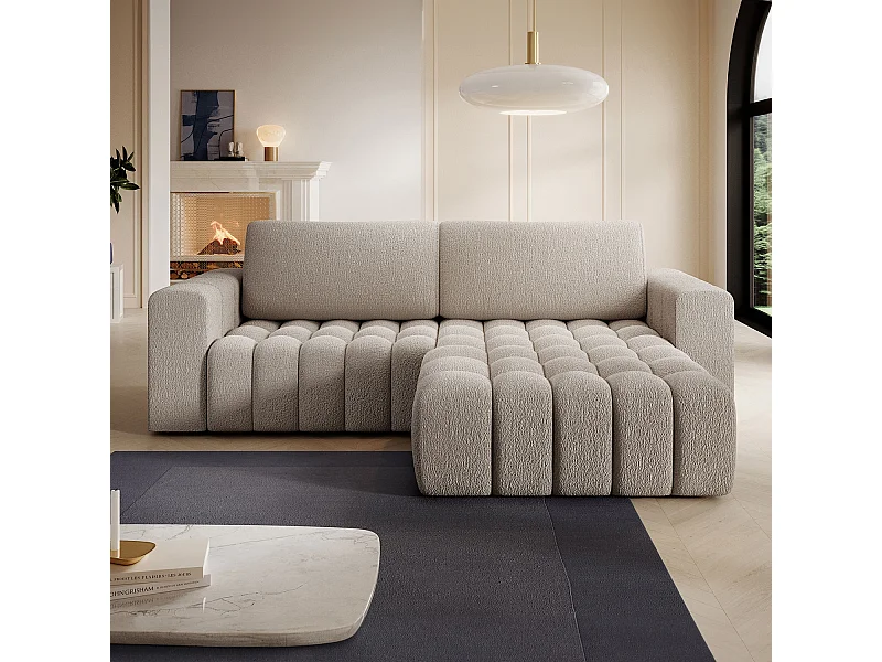 Canapé d'angle droit convertible Clovis Bouclette Beige