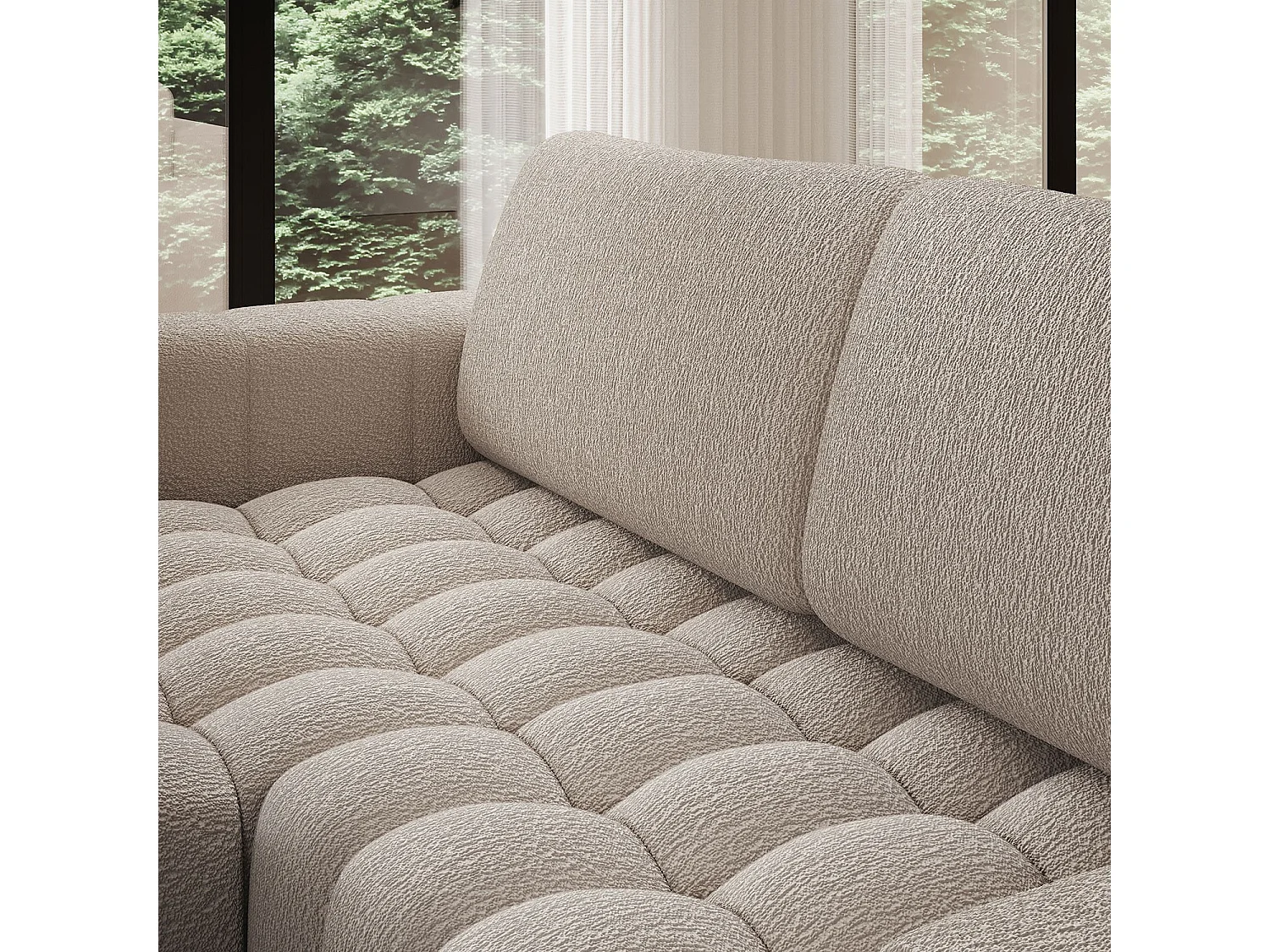 Canapé d'angle gauche convertible Clovis Bouclette Beige