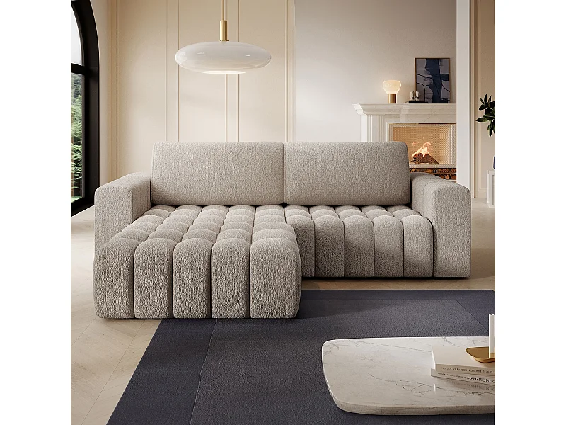 Canapé d'angle gauche convertible Clovis Bouclette Beige