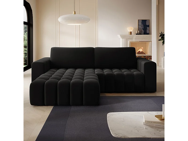 Canapé d'angle gauche convertible Clovis Velours Noir