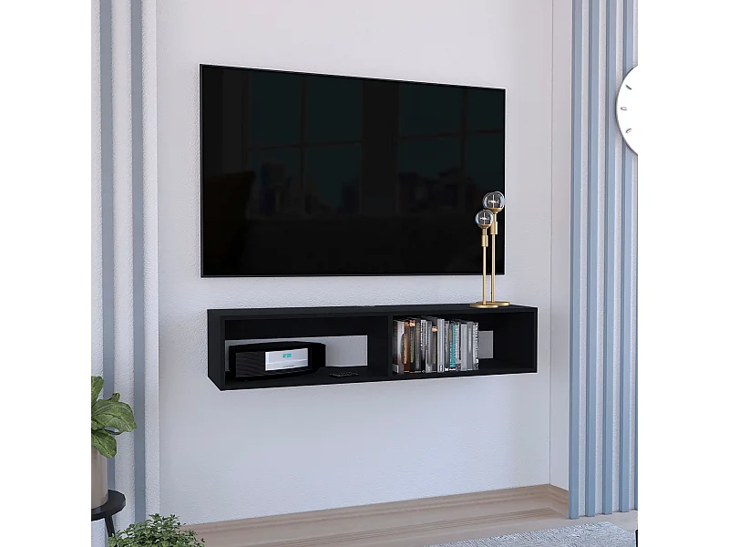 Scaffale multimediale in melamina Rockwood con due ripiani , 25.3 cm X 121.1 cm X 32 cm , Nero