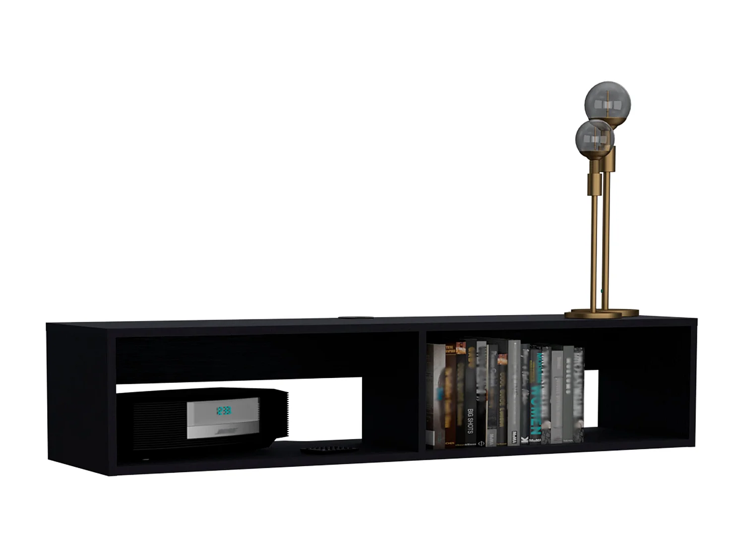 Estante multimedia Rockwood en melamina con dos estantes , 25.3 cm  X 121.1 cm  X 32 cm  , Negro