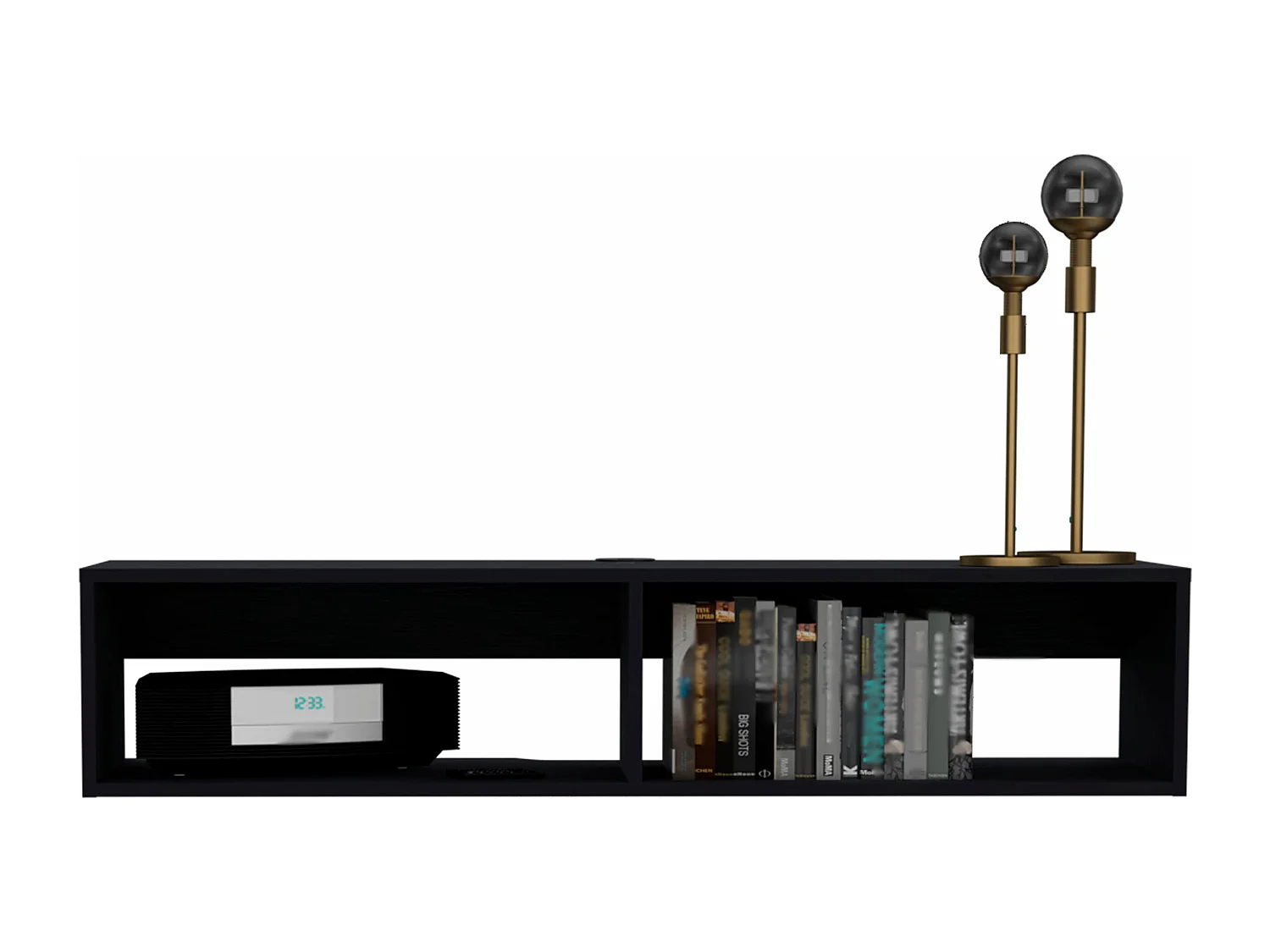 Estante multimedia Rockwood en melamina con dos estantes , 25.3 cm  X 121.1 cm  X 32 cm  , Negro