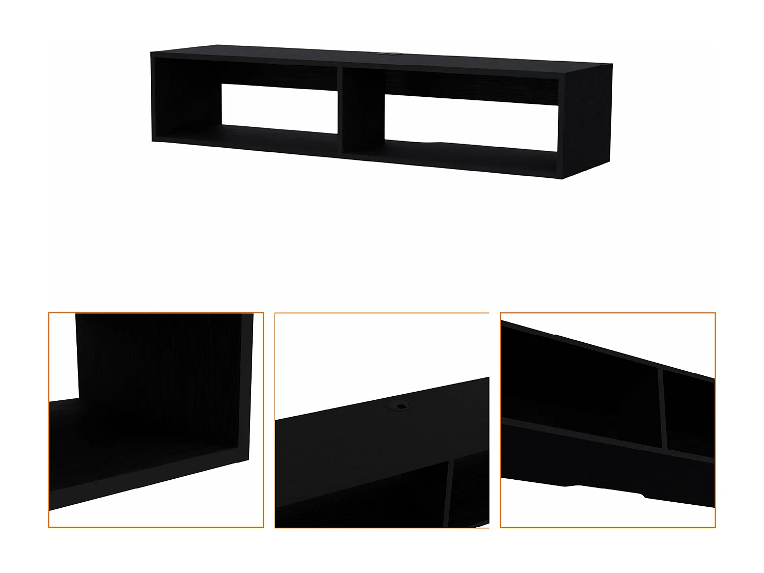 Estante multimedia Rockwood en melamina con dos estantes , 25.3 cm  X 121.1 cm  X 32 cm  , Negro