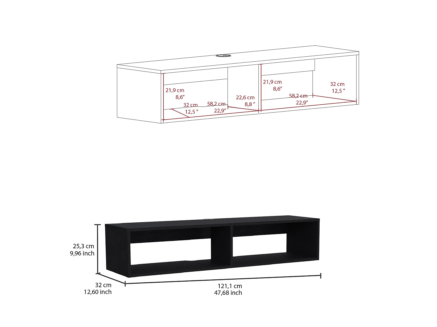 Mobile TV sospeso Rockwood da 121 cm, wengé